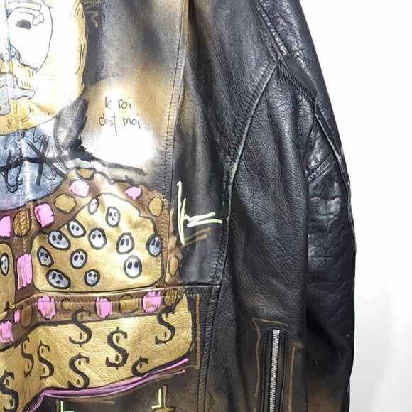Mega Force Men's Sz46 Black Leather Custom Hand Painted Zip Motorcycle Jacket - Picture 16 of 16